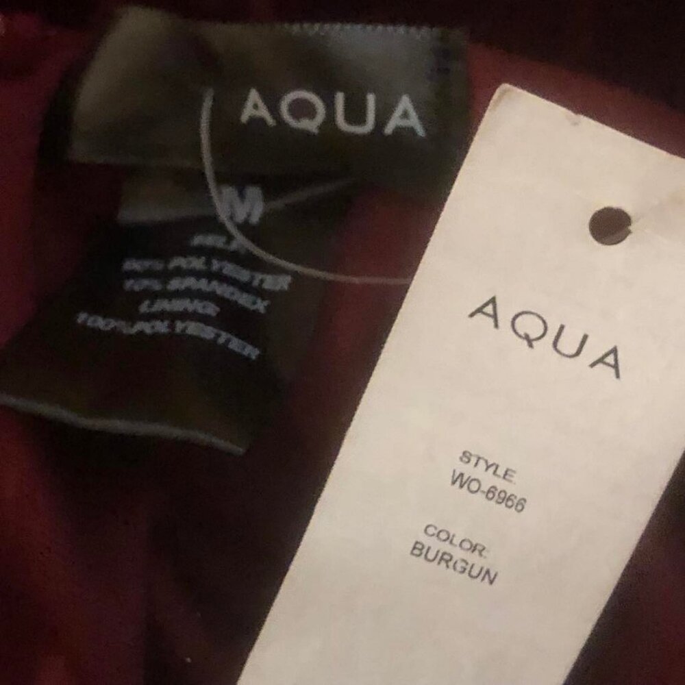 NWT AQUA Burgundy Velvet Mini Cocktail Dress Bow Tie Shoulders M MSRP $218 - Picture 5 of 5